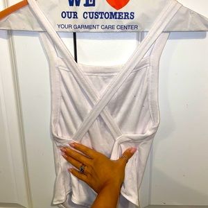 White tank bodysuit with open crisscross back